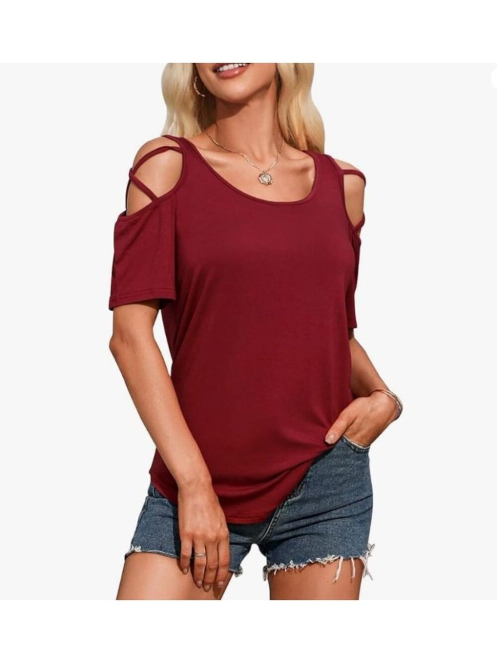 Igenjun Cold Shoulder Shirt Womens Medium Red New Casual Summer